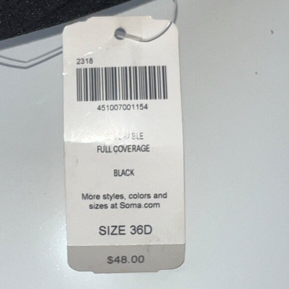 Soma Bra Womens 36D Black Nylon Spandex Full Coverage Adjustable Straps - Picture 8 of 8